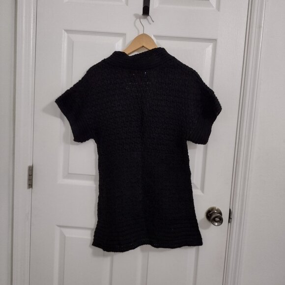Orsay Black Knit Sweater Top Large V-Neck Short Sleeve Textured Soft Cozy - Picture 9 of 9